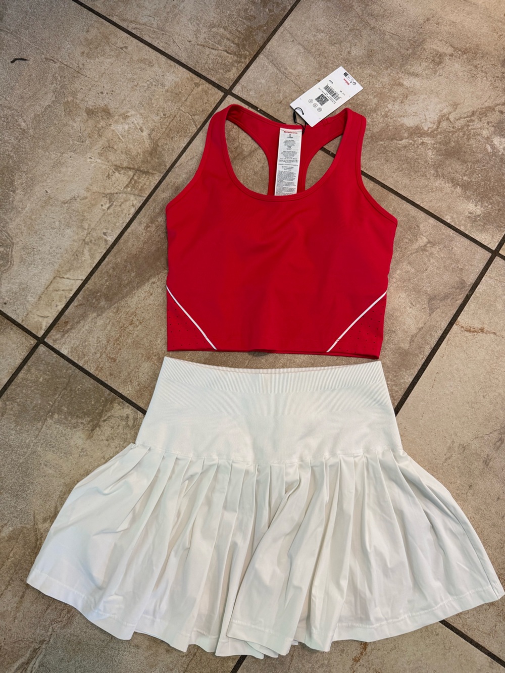 Wilson Red Crop Athletic Top with White Pleated Skirt